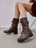 Women's Almond Round Toe Mid-Calf Boots Lace-Up Side Zipper Classic Combat Cycling Winter Military Boots  Riding Winter Festival Christmas Black Boots