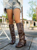 Fall/Winter 2025 Women's Fashion Brown Leather Low Heel Ruched Casual Long Boots Style With Shorts, Ideal With Corset,Western Boots