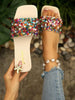 Summer New Arrival, Classic Fashion Pearl Rhinestone, All-Season Versatile Colorful Stone Rhinestone Beige Women's Flat Slides